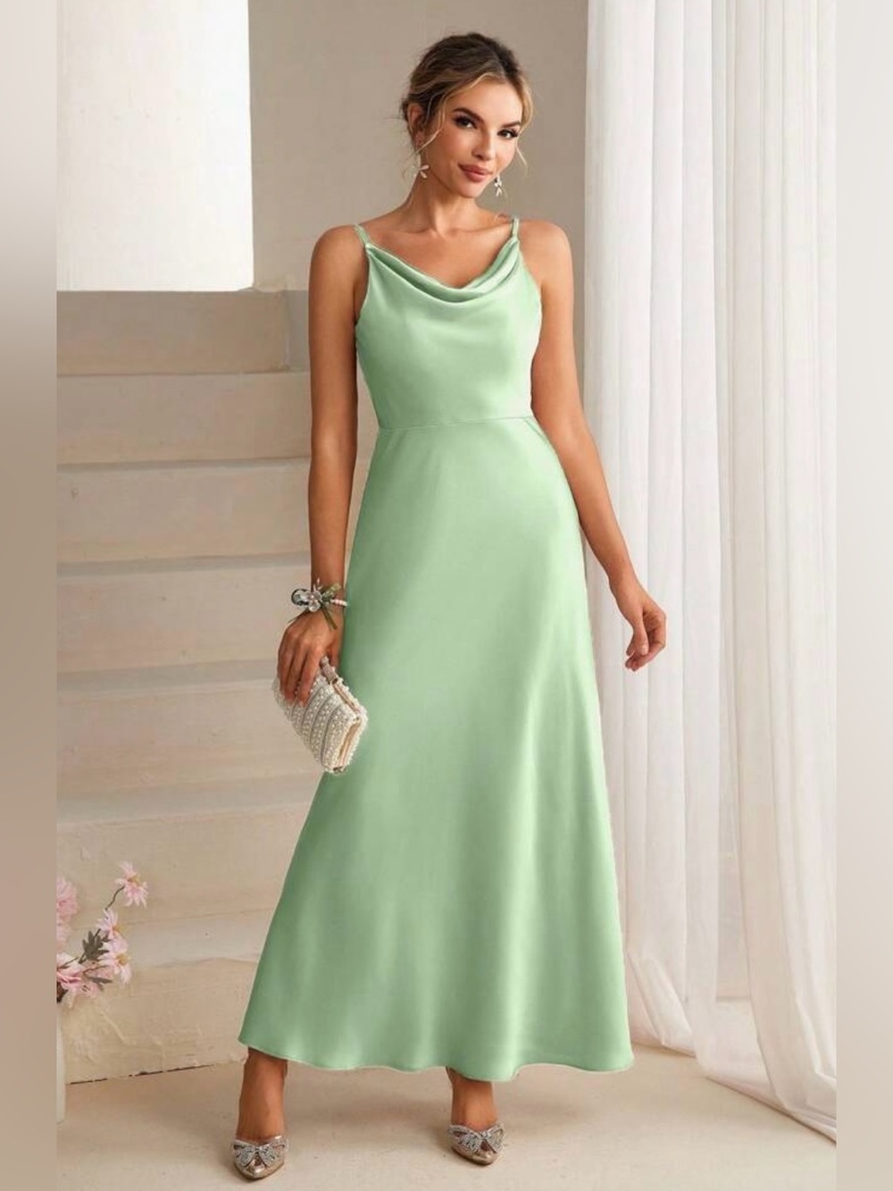 SHEIN Mint Green Small Straps Neck Maxi Dress